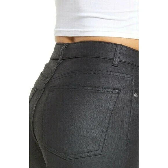Topshop Coated High Waist Crop Straight Jeans In Black Size W 30 L30 - Picture 6 of 8